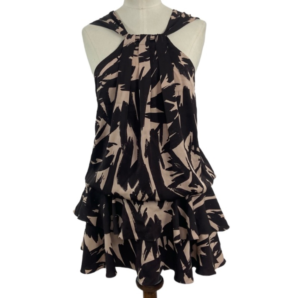 DVF Diane von Furstenberg Brown geometric hip waist ruffle dress.  4